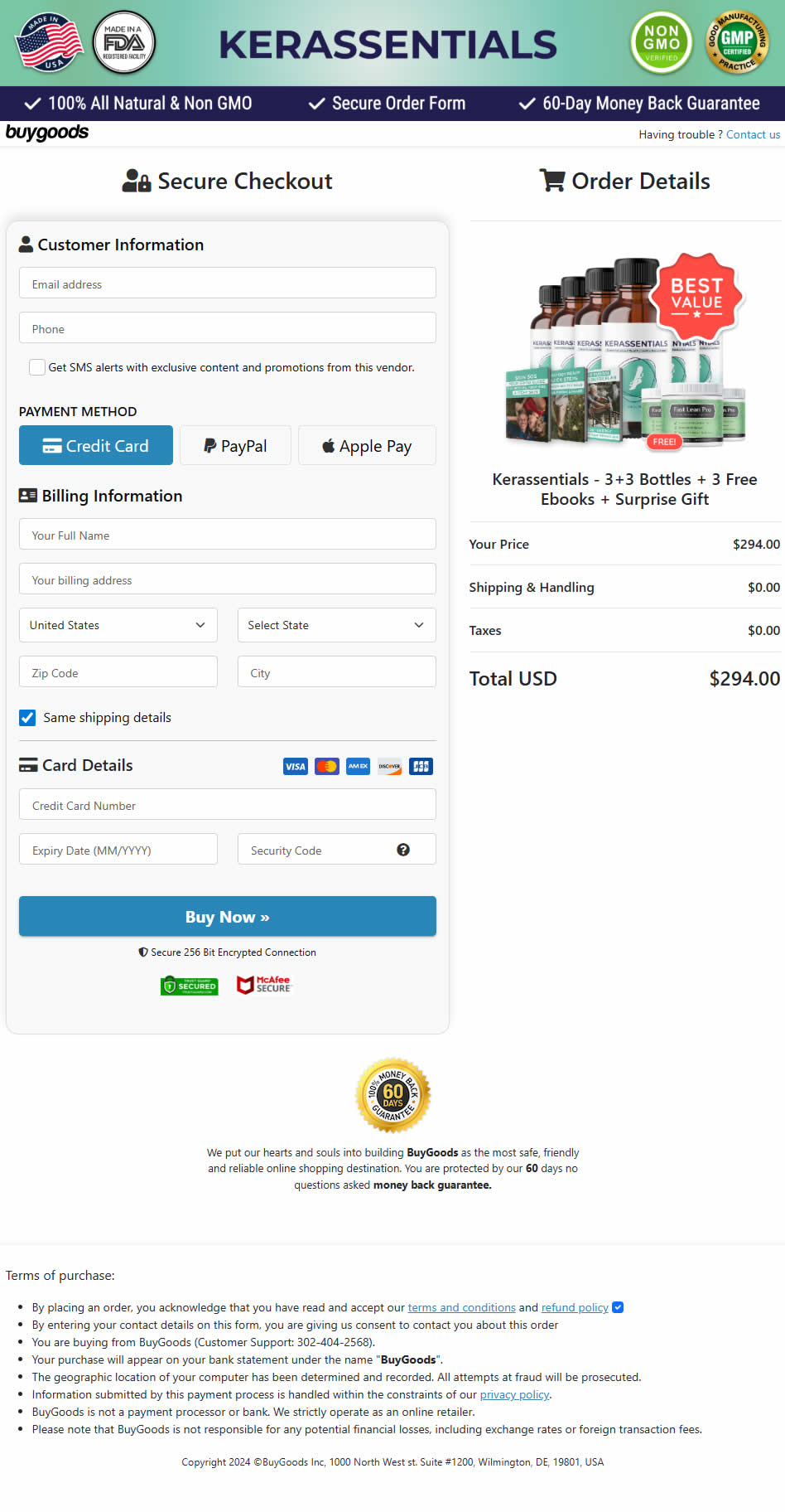 Kerassentials Order Checkout Page